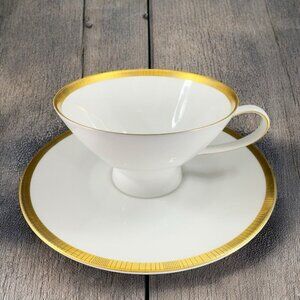 Rosenthal Germany 3680 White Gold Band Black Lines Tea Cup And Saucer Set